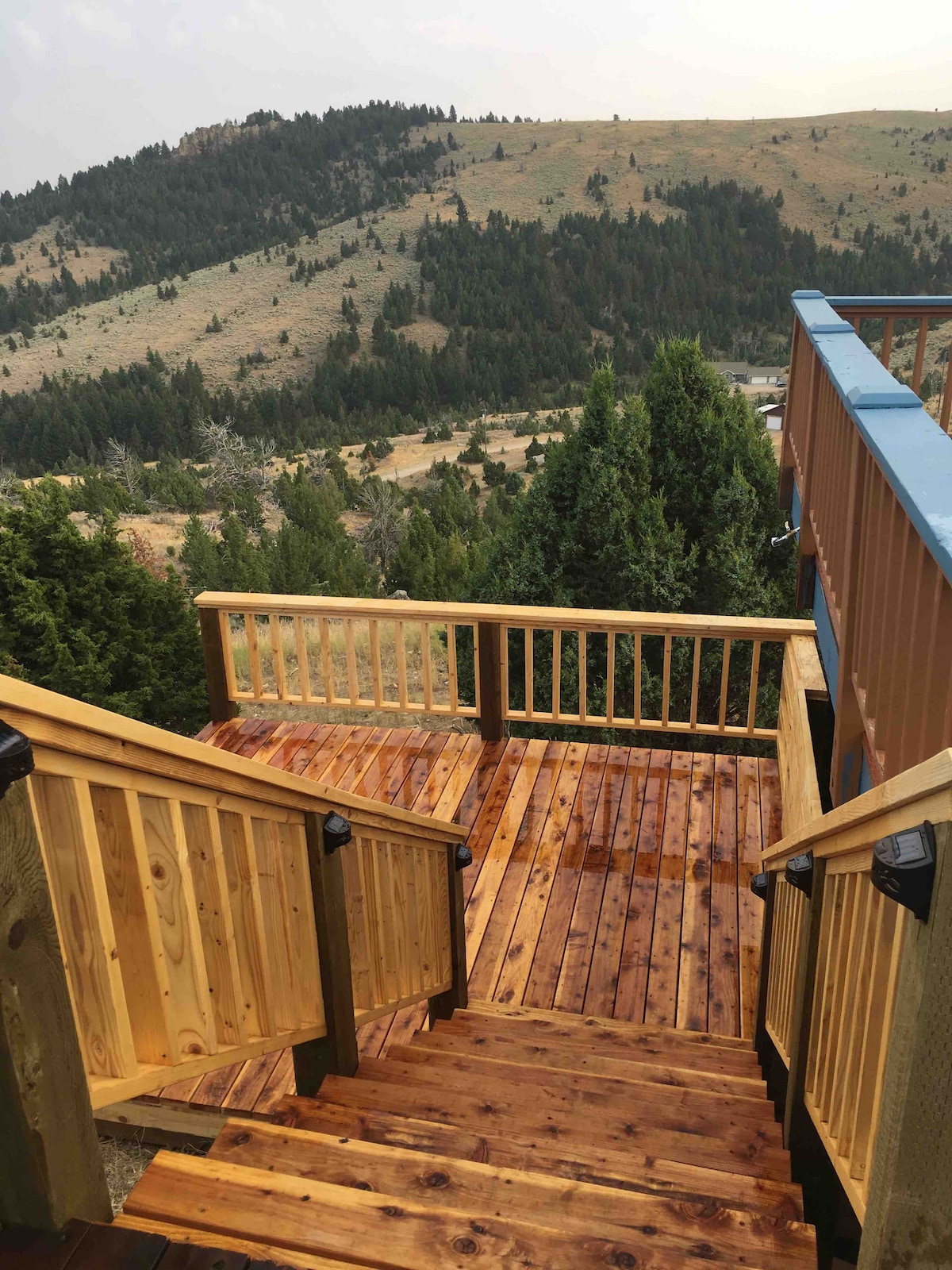 Cedar deck with valley and mountain views